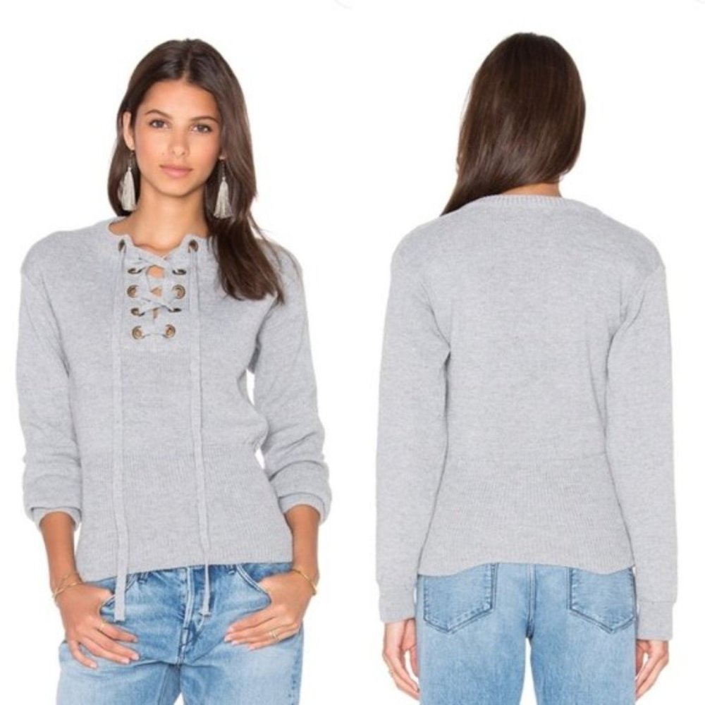 Lioness Sicily In Dusk Lace Up Sweater Gray